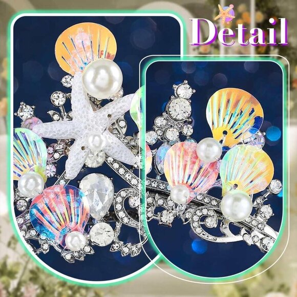 Mermaid Crown Silver Shell Tiara Rhinestone Ocean Princess Hair Accessory - Picture 5 of 7